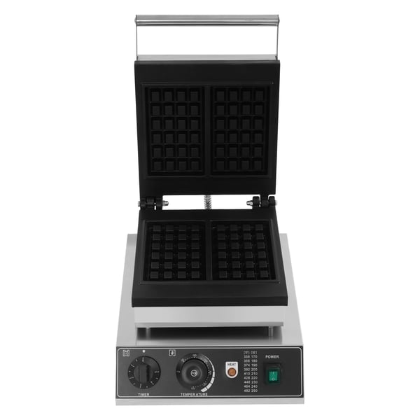 Elektrisk vaffeljern - Vaffelmaskine - Effekt 2000 W - Firkantet plade 24,5×24,5 cm - Temperatur 50–300 °C - Timer 0–5 min - Rustfrit stål - Sort