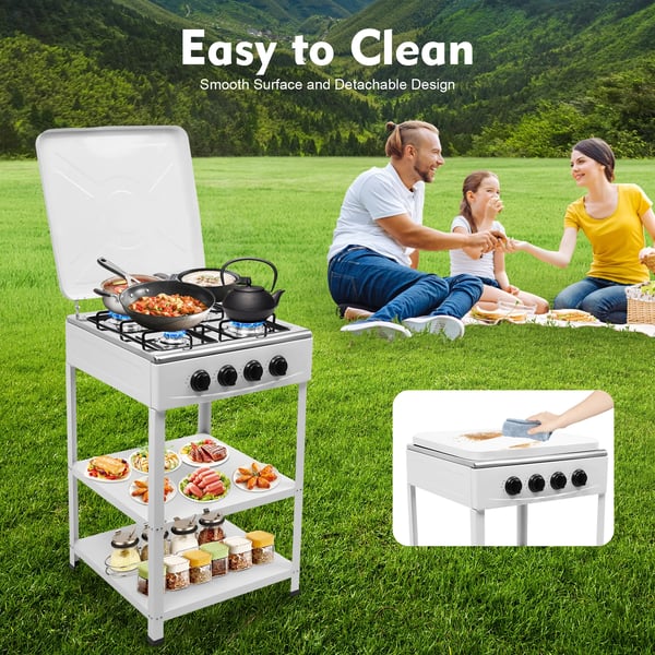 Nødkomfur - Udendørs gaskomfur med 4 blus - Opbevaringshylde - Naturgas/LPG - 49×49×79 cm - Jern - 9 kg - Rød