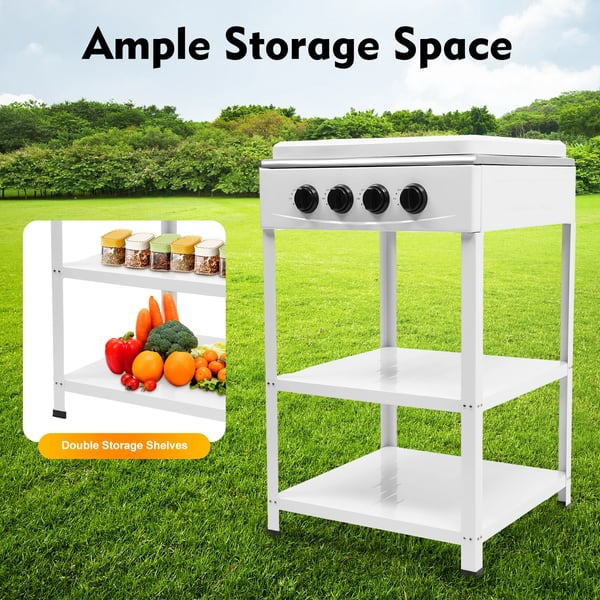 Nødkomfur - Udendørs gaskomfur med 4 blus - Opbevaringshylde - Naturgas/LPG - 49×49×79 cm - Jern - 9 kg - Rød