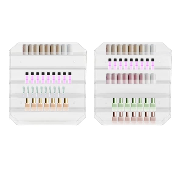 Nagellacksställ - Väggmonterad akrylhylla - 6 våningar - 50x5x60 cm - 2-pack - Rektangulär - Klar