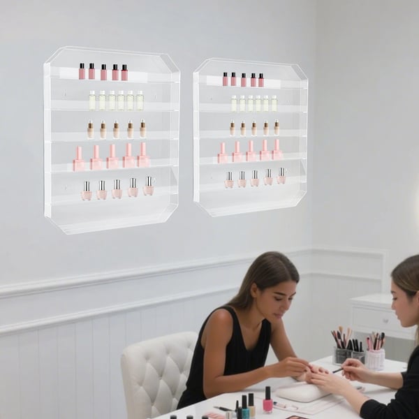 Nagellacksställ - Väggmonterad akrylhylla - 6 våningar - 50x5x60 cm - 2-pack - Rektangulär - Klar