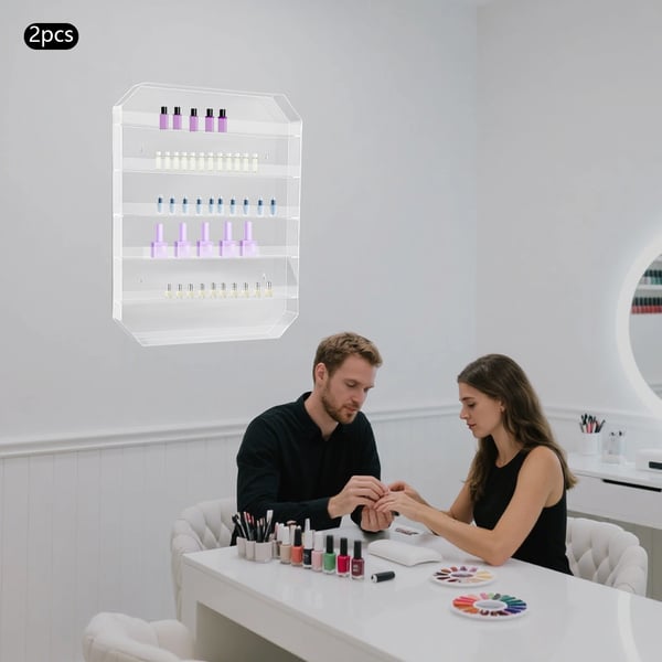 Nagellacksställ - Väggmonterad akrylhylla - 6 våningar - 50x5x60 cm - 2-pack - Rektangulär - Klar