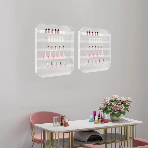 Nagellacksställ - Väggmonterad akrylhylla - 6 våningar - 50x5x60 cm - 2-pack - Rektangulär - Klar