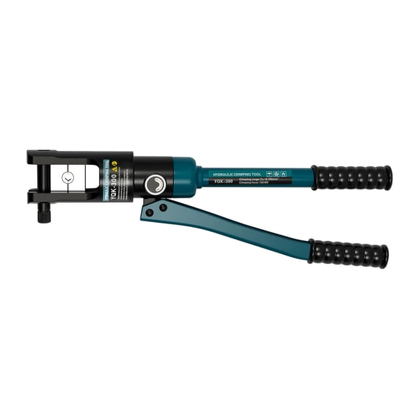 Hydraulisk kabelskopresser - Manuel sekskantpres - Tryk 120 kN - Bakkesæt 11 stk 16–300 mm² - Til kobber - Længde 47 cm - Grøn/Sort