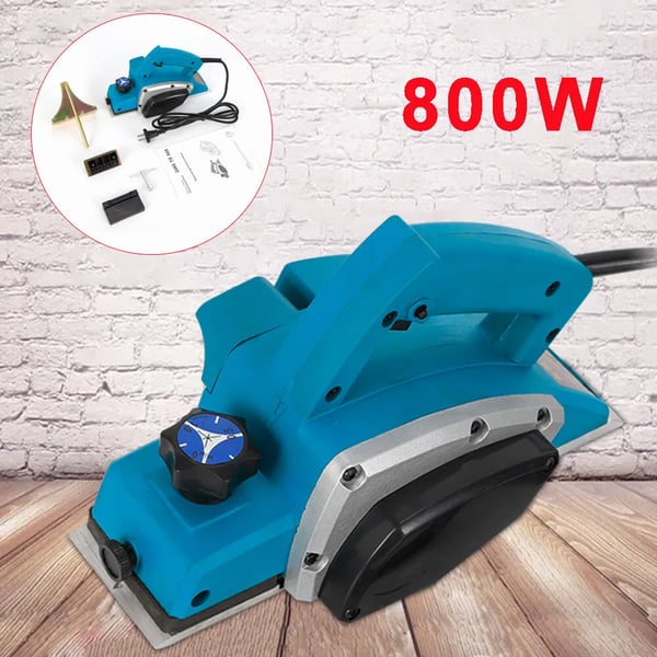 Elektrisk træhøvl - 800 W håndhøvl - Justerbar høvledybde - Ergonomisk greb - Kobbermotor - Til gør-det-selv og professionelle - Blå