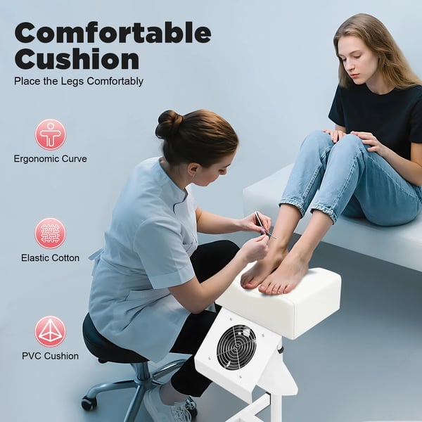 Pedicure skammel - Manicure stol/Neglebænk - Støvudsugning - Fodstøtte - Med Støvpose - Til Salon & Spa - Montering Kræves - Hvid