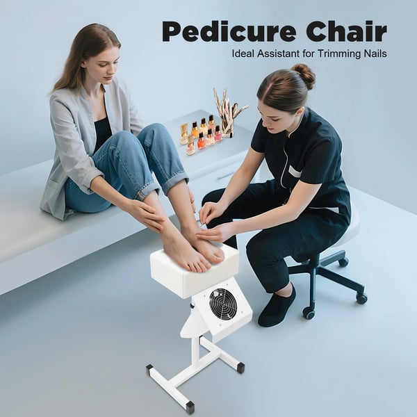 Pedicure skammel - Manicure stol/Neglebænk - Støvudsugning - Fodstøtte - Med Støvpose - Til Salon & Spa - Montering Kræves - Hvid