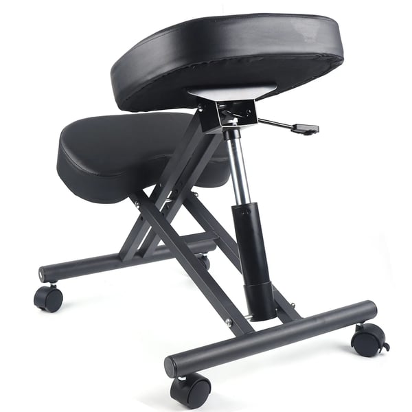 Ergonomisk Knæstol - Sammenklappelig Kontorstol - Justerbar Højde 50–60 cm - Polstret Støtte - Stålramme - Hjul - Bredde 46 cm - Sort