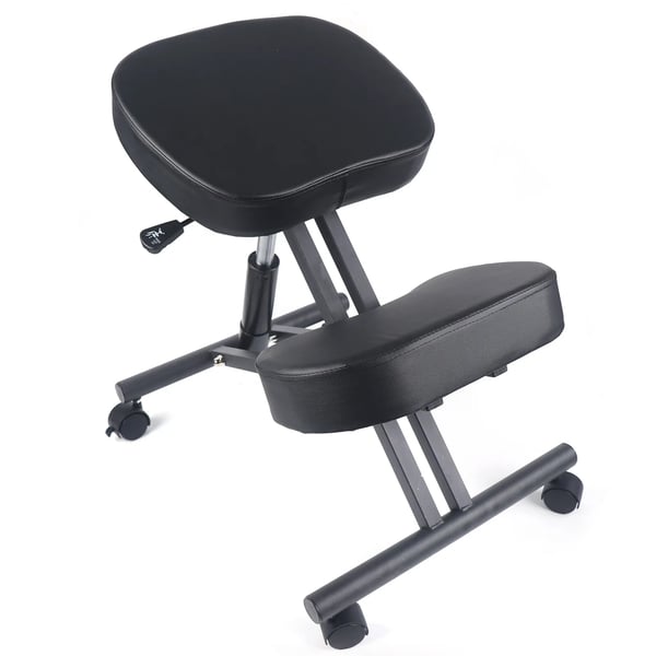 Ergonomisk Knæstol - Sammenklappelig Kontorstol - Justerbar Højde 50–60 cm - Polstret Støtte - Stålramme - Hjul - Bredde 46 cm - Sort