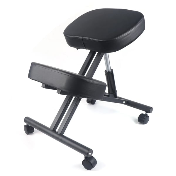 Ergonomisk Knæstol - Sammenklappelig Kontorstol - Justerbar Højde 50–60 cm - Polstret Støtte - Stålramme - Hjul - Bredde 46 cm - Sort