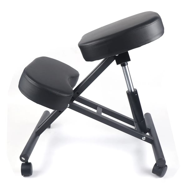 Ergonomisk Knæstol - Sammenklappelig Kontorstol - Justerbar Højde 50–60 cm - Polstret Støtte - Stålramme - Hjul - Bredde 46 cm - Sort