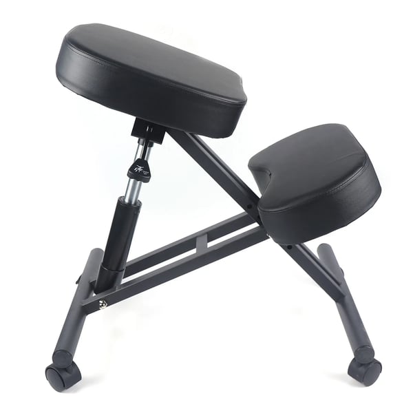 Ergonomisk Knæstol - Sammenklappelig Kontorstol - Justerbar Højde 50–60 cm - Polstret Støtte - Stålramme - Hjul - Bredde 46 cm - Sort