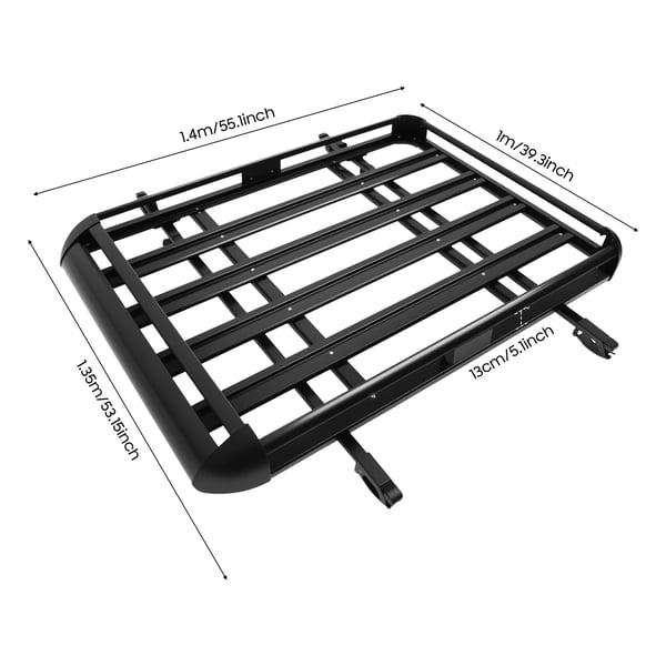 Universal tagbagagekurv til bil - Tagkurv 140×100 cm - Justerbar - Til integrerede tagrælinger - Maks 150 kg - Beige