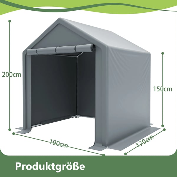Cykelgarage - Opbevaringstelt - 190x170x200 cm - Vandtæt - Rulleport - Stålstel - Nylon - Fire sæsoner - Hvid