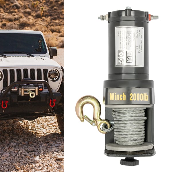 Sähkövinssi - 12V 400W - Vetovoima 900 kg - Nosto 200 kg - IP67 vedenpitävä - Kauko-ohjain - ATV/maasto/kuorma-auto - Musta
