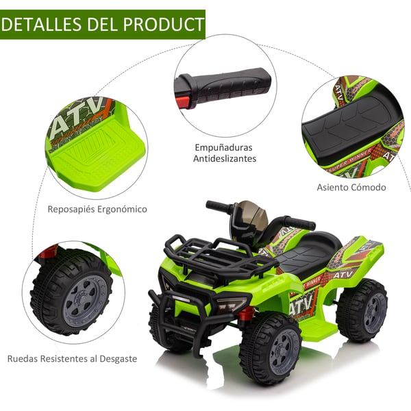El-fyrhjuling för barn - Åkleksak - 6V batteri - Hastighet 2 km/h - 70×42×45 cm - Från 18 månader - Grön