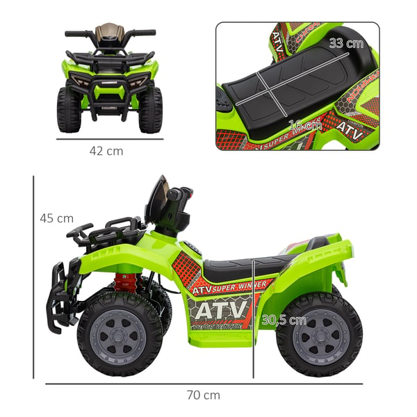 El-fyrhjuling för barn - Åkleksak - 6V batteri - Hastighet 2 km/h - 70×42×45 cm - Från 18 månader - Grön