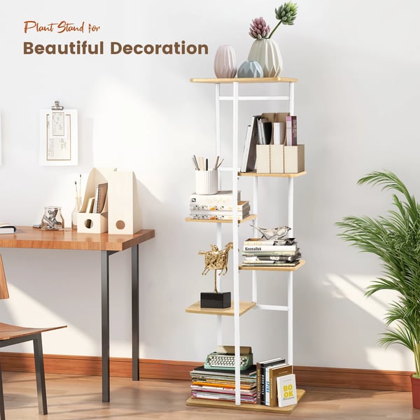 Planteholder - Blomsterreol med 6 niveauer - 106 cm - Hjørnemodel - Indendørs - Træ - Beige