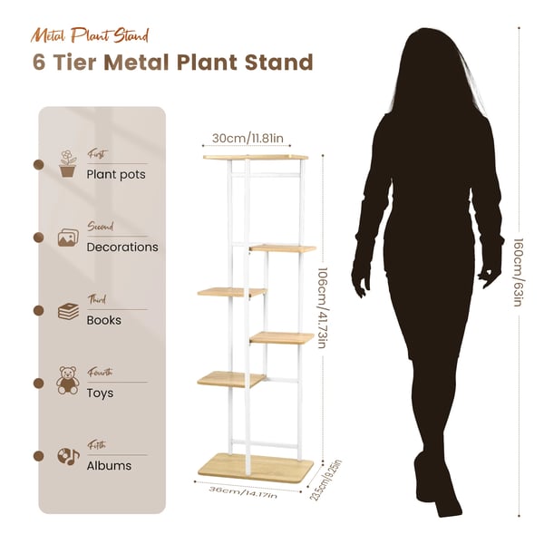 Planteholder - Blomsterreol med 6 niveauer - 106 cm - Hjørnemodel - Indendørs - Træ - Beige