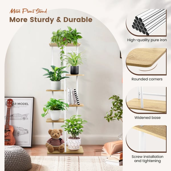 Planteholder - Blomsterreol med 6 niveauer - 106 cm - Hjørnemodel - Indendørs - Træ - Beige