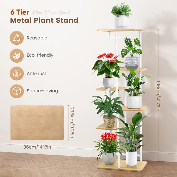Planteholder - Blomsterreol med 6 niveauer - 106 cm - Hjørnemodel - Indendørs - Træ - Beige
