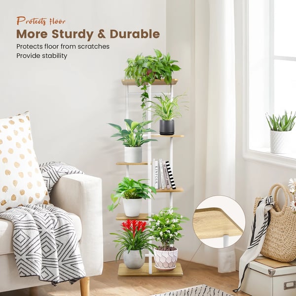 Planteholder - Blomsterreol med 6 niveauer - 106 cm - Hjørnemodel - Indendørs - Træ - Beige