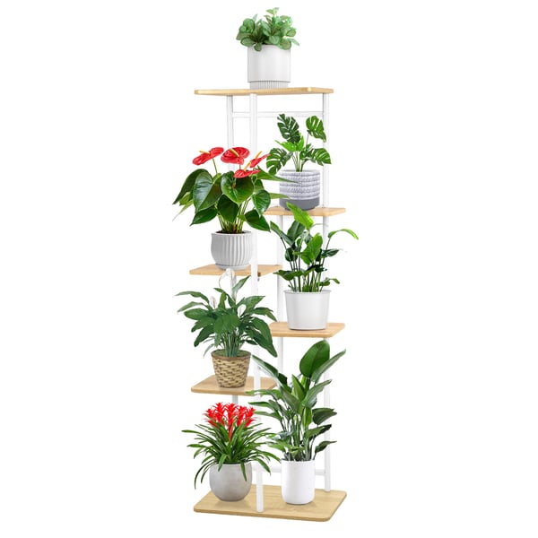 Planteholder - Blomsterreol med 6 niveauer - 106 cm - Hjørnemodel - Indendørs - Træ - Beige