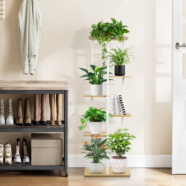 Planteholder - Blomsterreol med 6 niveauer - 106 cm - Hjørnemodel - Indendørs - Træ - Beige