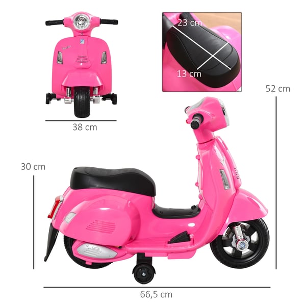 Elmotorcykel för barn - Åkfordon - 4 hjul - Strålkastare & tuta - 66,5 x 38 x 52 cm - Rosa