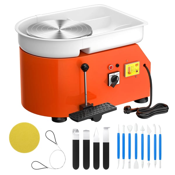 Drejeskive til keramik - Elektrisk potterihjul - 25 cm plade - 350 W motor - Med bakke - Til begyndere - Lysegrå