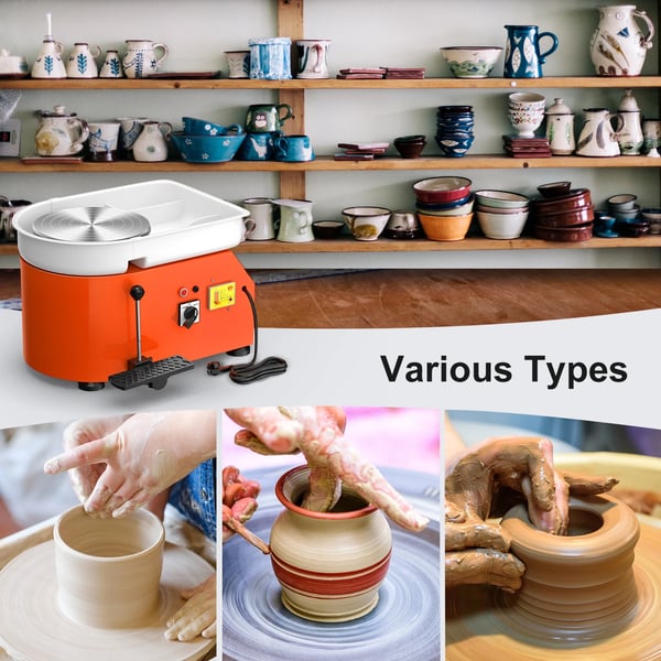 Drejeskive til keramik - Elektrisk potterihjul - 25 cm plade - 350 W motor - Med bakke - Til begyndere - Lysegrå
