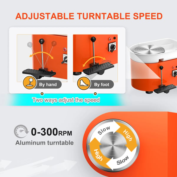 Drejeskive til keramik - Elektrisk potterihjul - 25 cm plade - 350 W motor - Med bakke - Til begyndere - Lysegrå