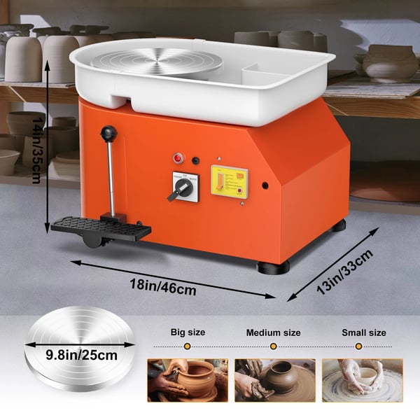 Drejeskive til keramik - Elektrisk potterihjul - 25 cm plade - 350 W motor - Med bakke - Til begyndere - Lysegrå