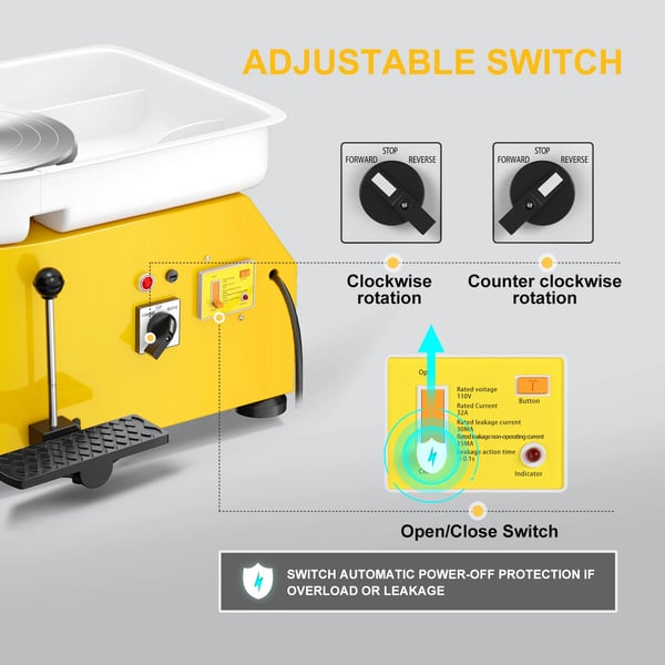 Elektrisk drejeskive til keramik - Potterihjul - 350 W Motor - 25 cm Plade - 300 omdr./min - 11 Værktøjer - Til Begyndere - Lysegrå