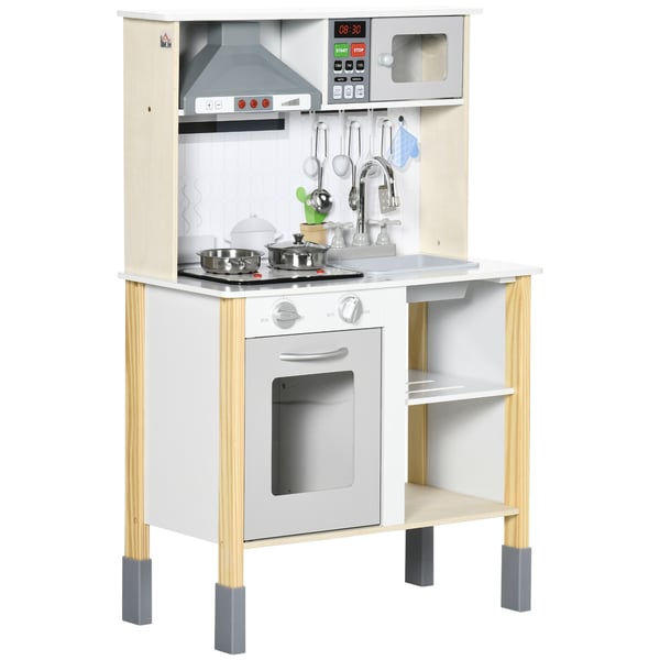 Barnkök i trä - Leksakskök - Ålder 3+ - MDF & Furu & PP-plast - Utan Batteri - 60×30,5×93,2 cm - Vit