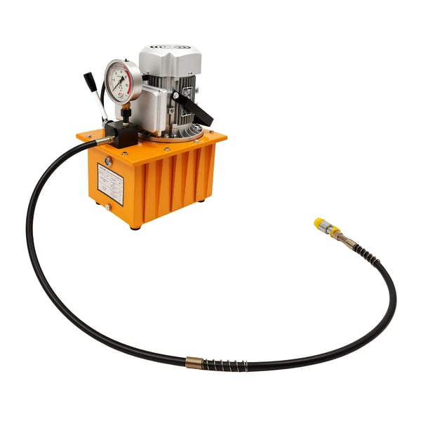 Elektrisk hydraulikpumpe - Højtrykspumpe - 700 bar - 7 l - 750 W - 220 V - Manuel ventil & fodpedal - EU-stik - Orange