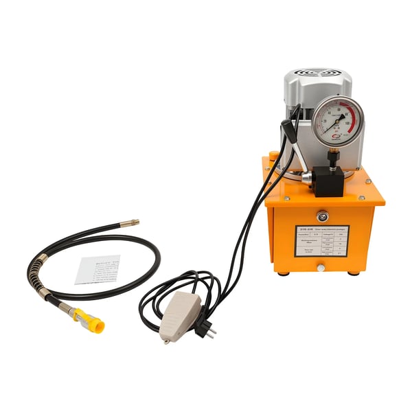 Elektrisk hydraulikpumpe - Højtrykspumpe - 700 bar - 7 l - 750 W - 220 V - Manuel ventil & fodpedal - EU-stik - Orange