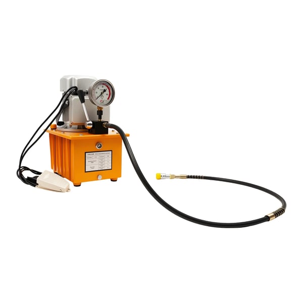 Elektrisk hydraulikpumpe - Højtrykspumpe - 700 bar - 7 l - 750 W - 220 V - Manuel ventil & fodpedal - EU-stik - Orange