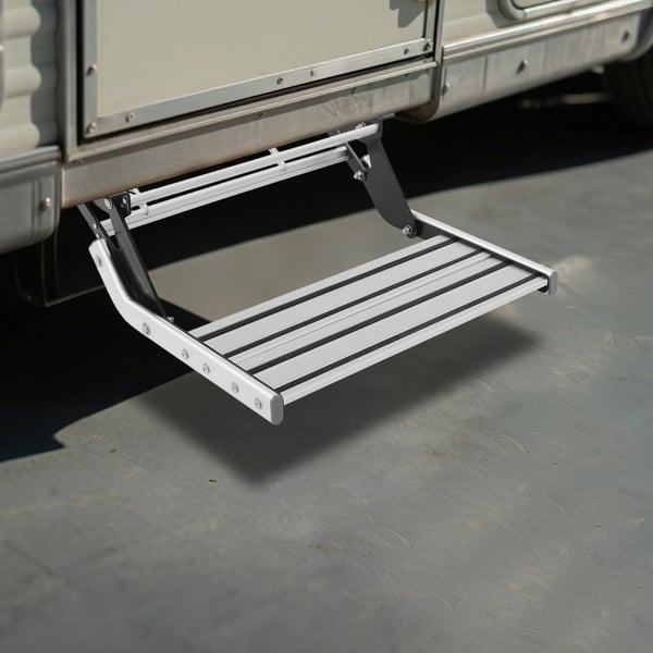Aluminium indstigningstrin - Manuel foldbar - 12 V LED-lysstribe - Til autocamper, campingvogn, båd, yacht - Skridsikker - Sølv