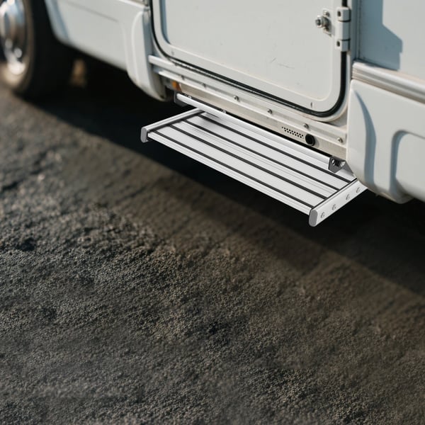 Aluminium indstigningstrin - Manuel foldbar - 12 V LED-lysstribe - Til autocamper, campingvogn, båd, yacht - Skridsikker - Sølv
