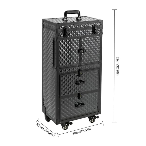 Kampaajan työkalukärry - Trolley-kotelo - 4 kerrosta - Kuutiokuvio - Teleskooppikahva 80 cm - Enintään 15 kg - Alumiini/ABS/rauta - Armyvihreä