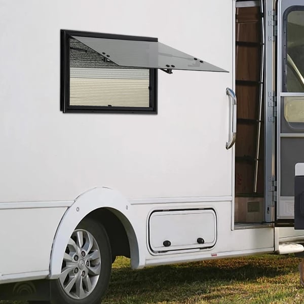 Autocamper/Campingvogn Vindue - Udadgående 700×450 mm - Aluminiumslegering - Hærdet glas - Med insektnet - Sort