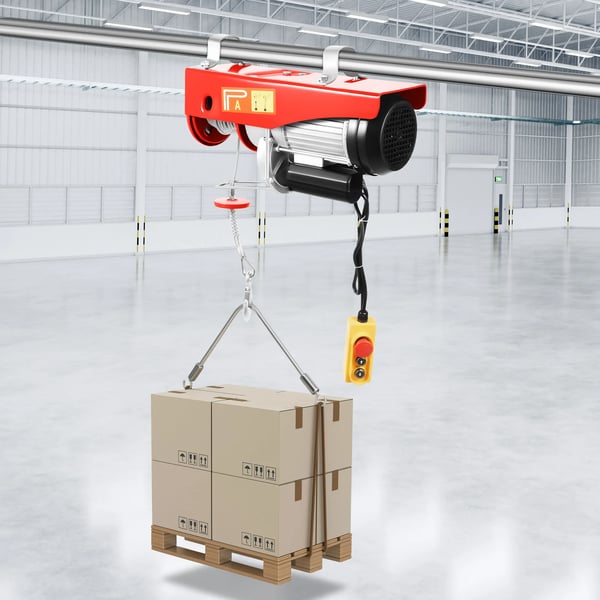 Elektrisk wiretalje - PA1000 - Løftekapacitet 500–1000 kg - Stålwire 12 m Ø6 mm - El 220V 50Hz - Kobbermotor 100% - Fjernbetjening - Rød