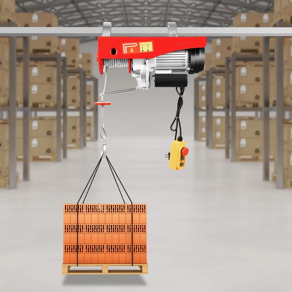 Elektrisk wiretalje - PA1000 - Løftekapacitet 500–1000 kg - Stålwire 12 m Ø6 mm - El 220V 50Hz - Kobbermotor 100% - Fjernbetjening - Rød