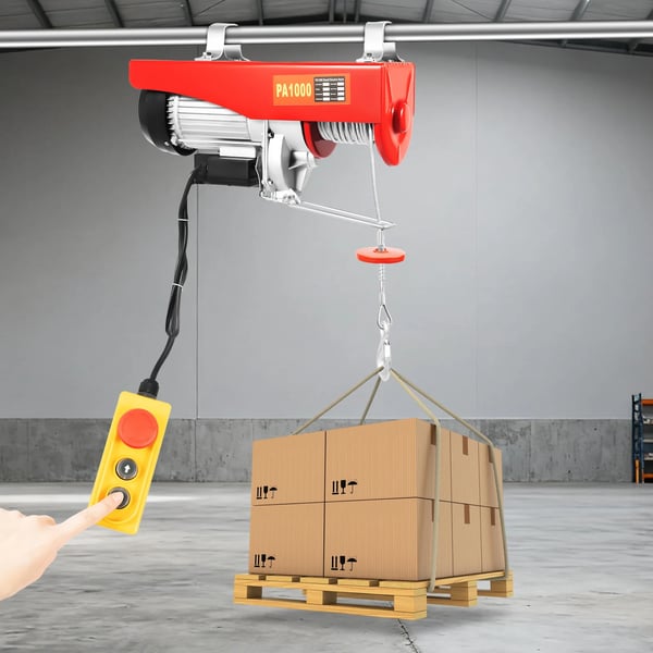 Elektrisk wiretalje - PA1000 - Løftekapacitet 500–1000 kg - Stålwire 12 m Ø6 mm - El 220V 50Hz - Kobbermotor 100% - Fjernbetjening - Rød