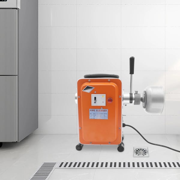 Afløbsrenser Rørrensemaskine - GQ-180 - 750 W - 400 omdr./min - Rør Ø 20–150 mm (2–15 cm) - Sæt med handsker og spiraler - Orange