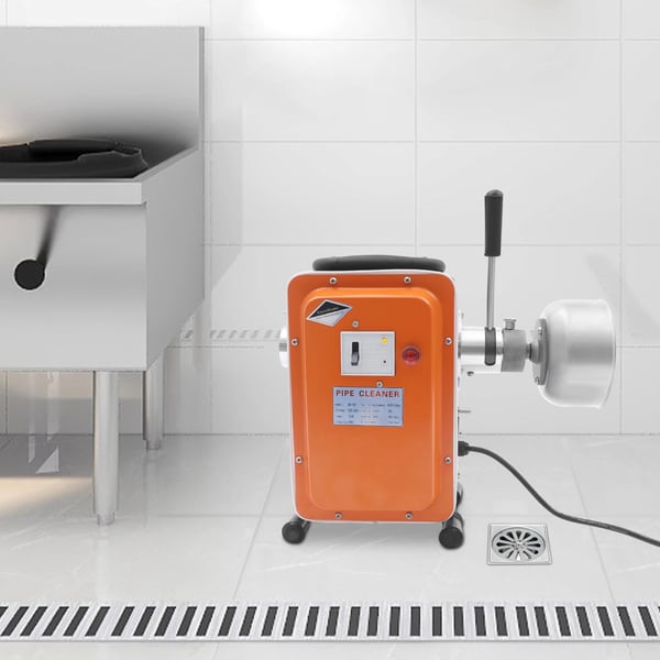 Afløbsrenser Rørrensemaskine - GQ-180 - 750 W - 400 omdr./min - Rør Ø 20–150 mm (2–15 cm) - Sæt med handsker og spiraler - Orange