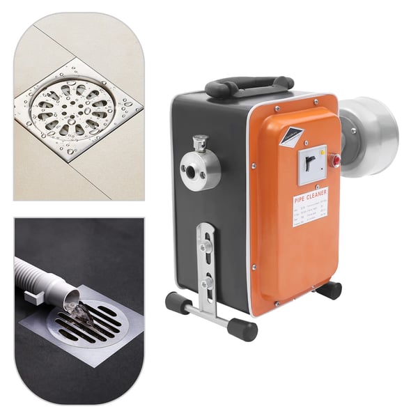 Afløbsrenser Rørrensemaskine - GQ-180 - 750 W - 400 omdr./min - Rør Ø 20–150 mm (2–15 cm) - Sæt med handsker og spiraler - Orange
