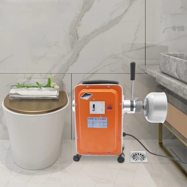 Afløbsrenser Rørrensemaskine - GQ-180 - 750 W - 400 omdr./min - Rør Ø 20–150 mm (2–15 cm) - Sæt med handsker og spiraler - Orange