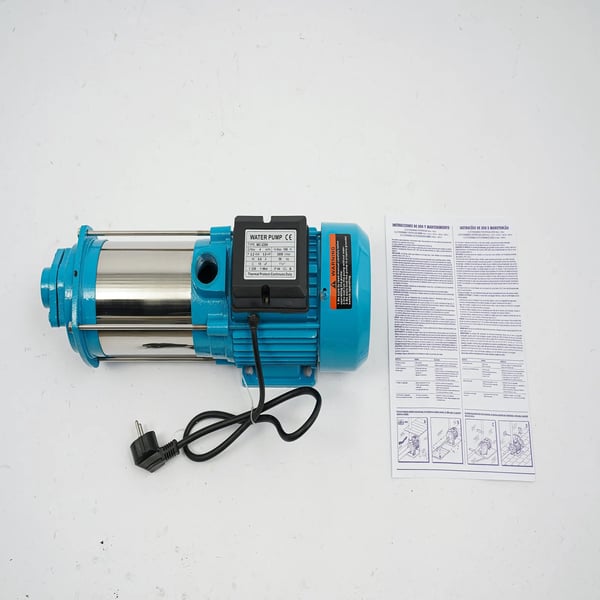 Trädgårdspump - Flerstegspump - Flöde 4000 l/h - Effekt 2200 W - Tryck 9,8 bar - Rostfritt stål - 230 V EU-kontakt - Blå/Silver/Svart